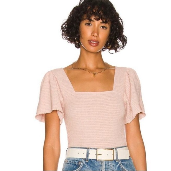 Nation LTD Tops - Nation LTD Scarlett Smocked Flutter Sleeve Top Size Small Blush Pink